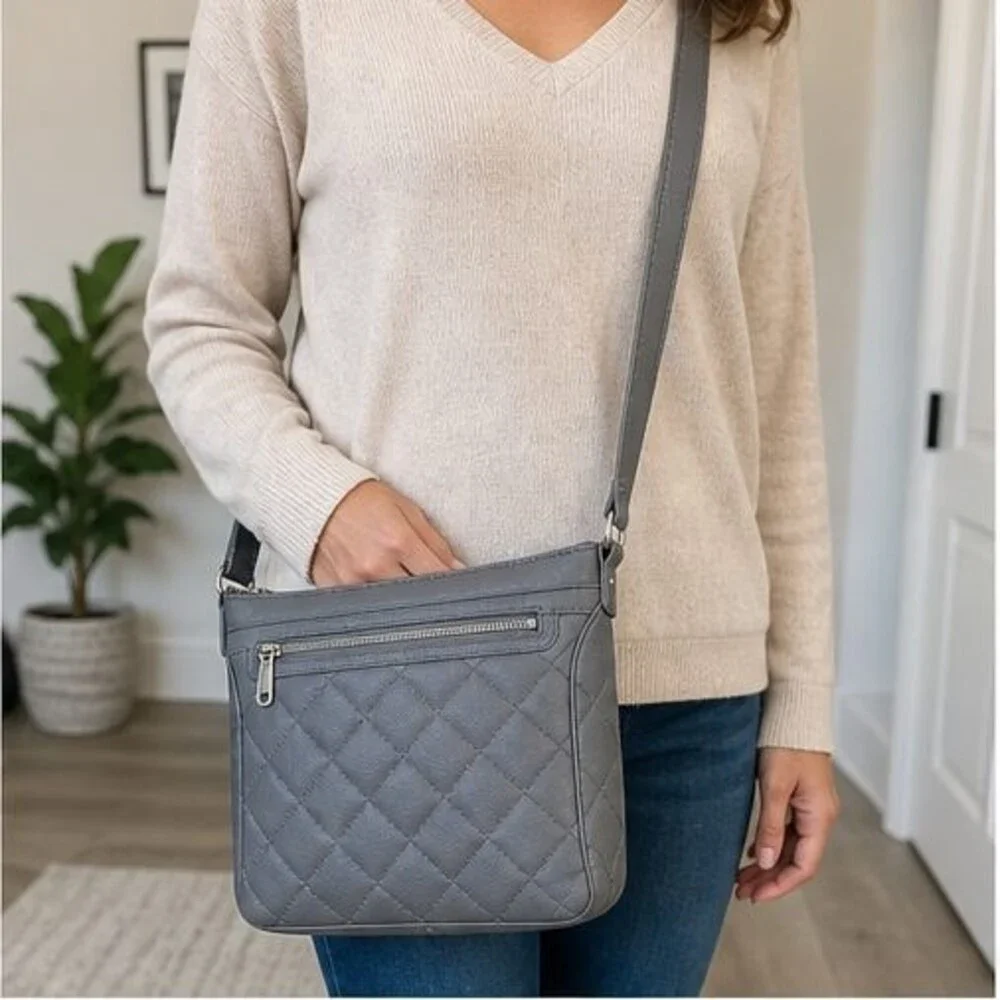 Gray Quilted Crossbody Bag